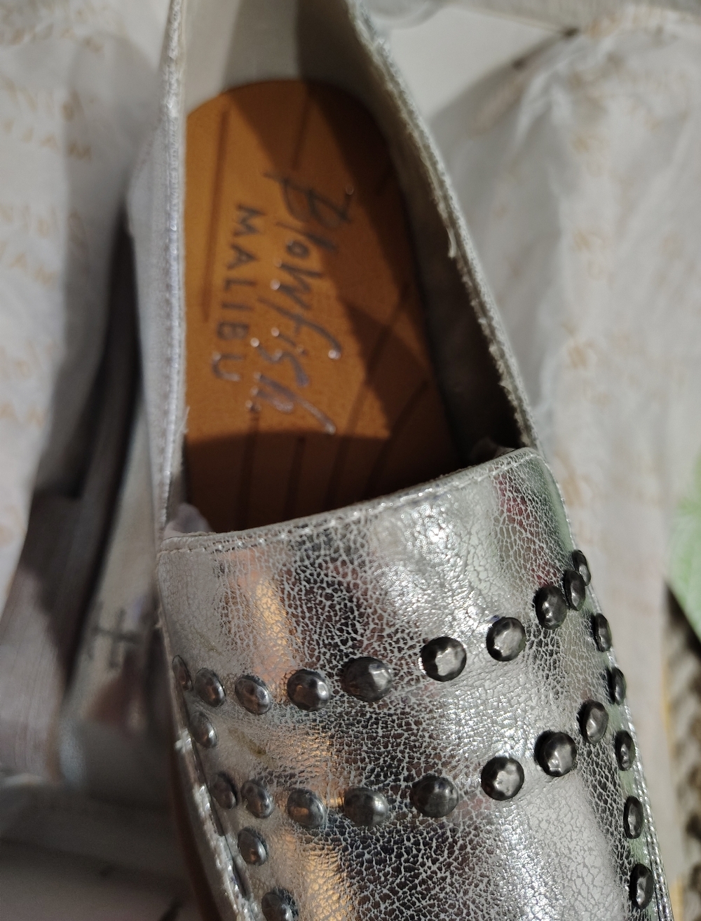 Blowfish Malibu Silver Metallic Studded Loafers, Ladies Dress Shoes Size 7M - Picture 12 of 16